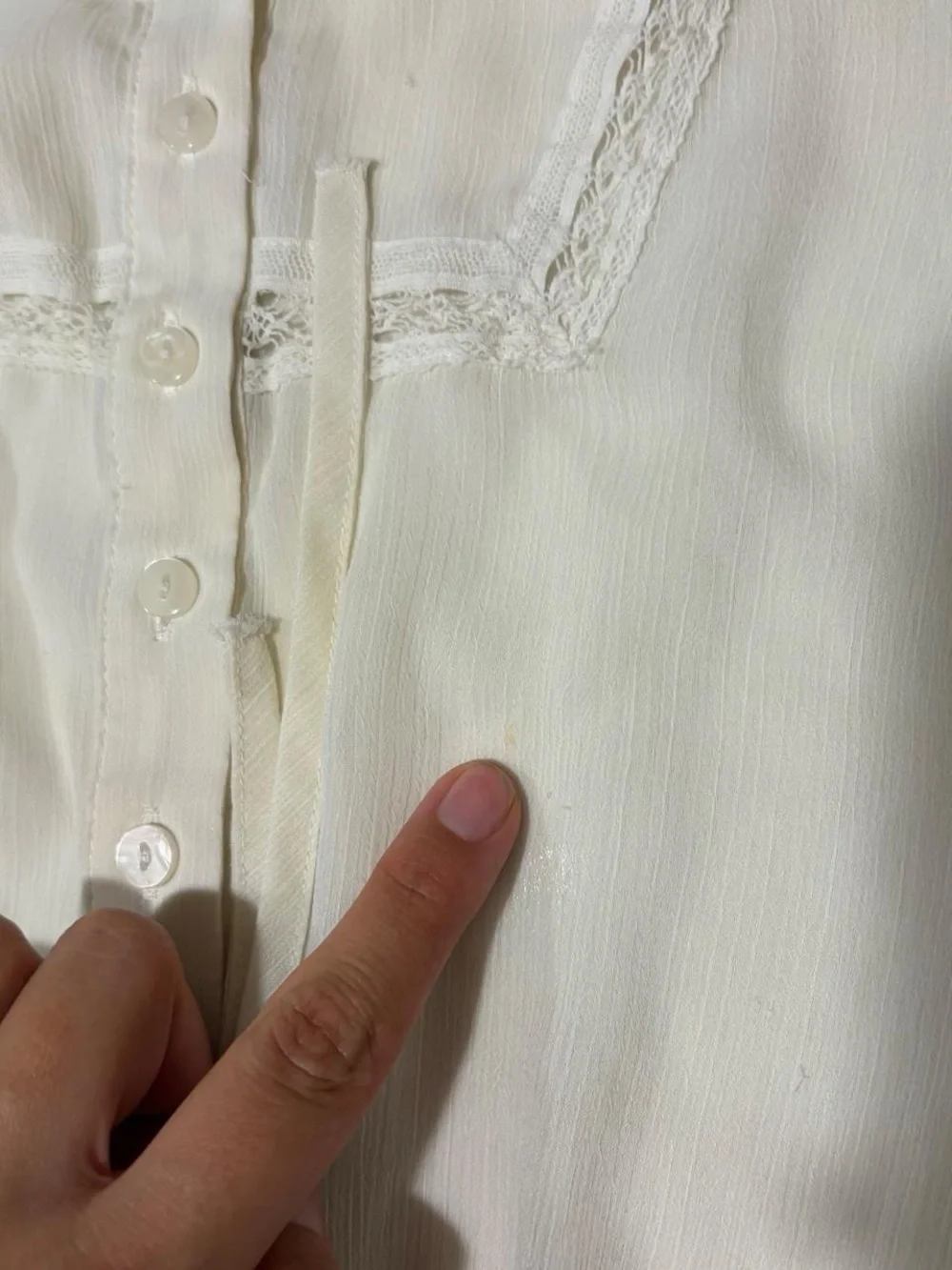 LOFT White Lace-Trim Button Front Peasant Blouse